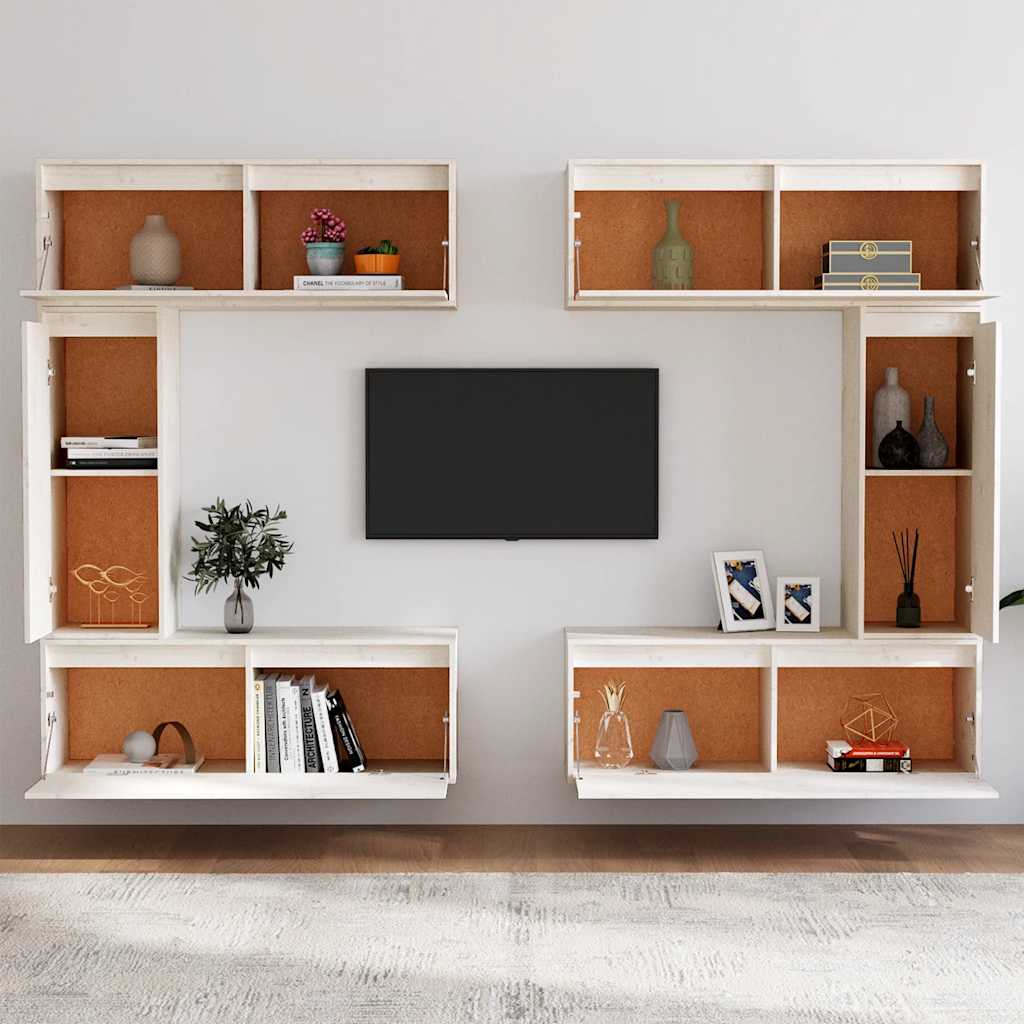 Tv-meubelen 6 st massief grenenhout wit is nu te koop bij PeponiXL, paradijselijk wonen!