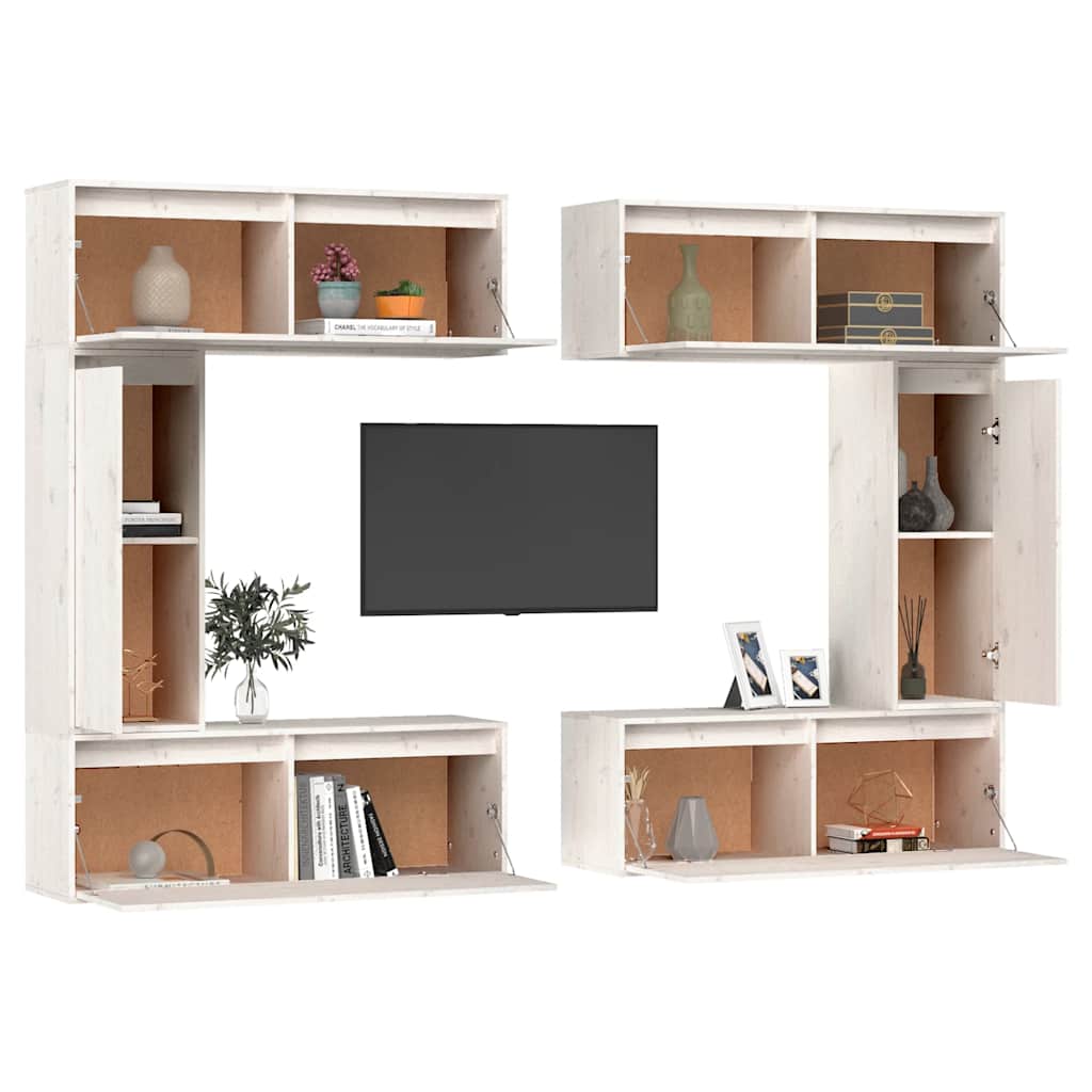 Tv-meubelen 6 st massief grenenhout wit is nu te koop bij PeponiXL, paradijselijk wonen!
