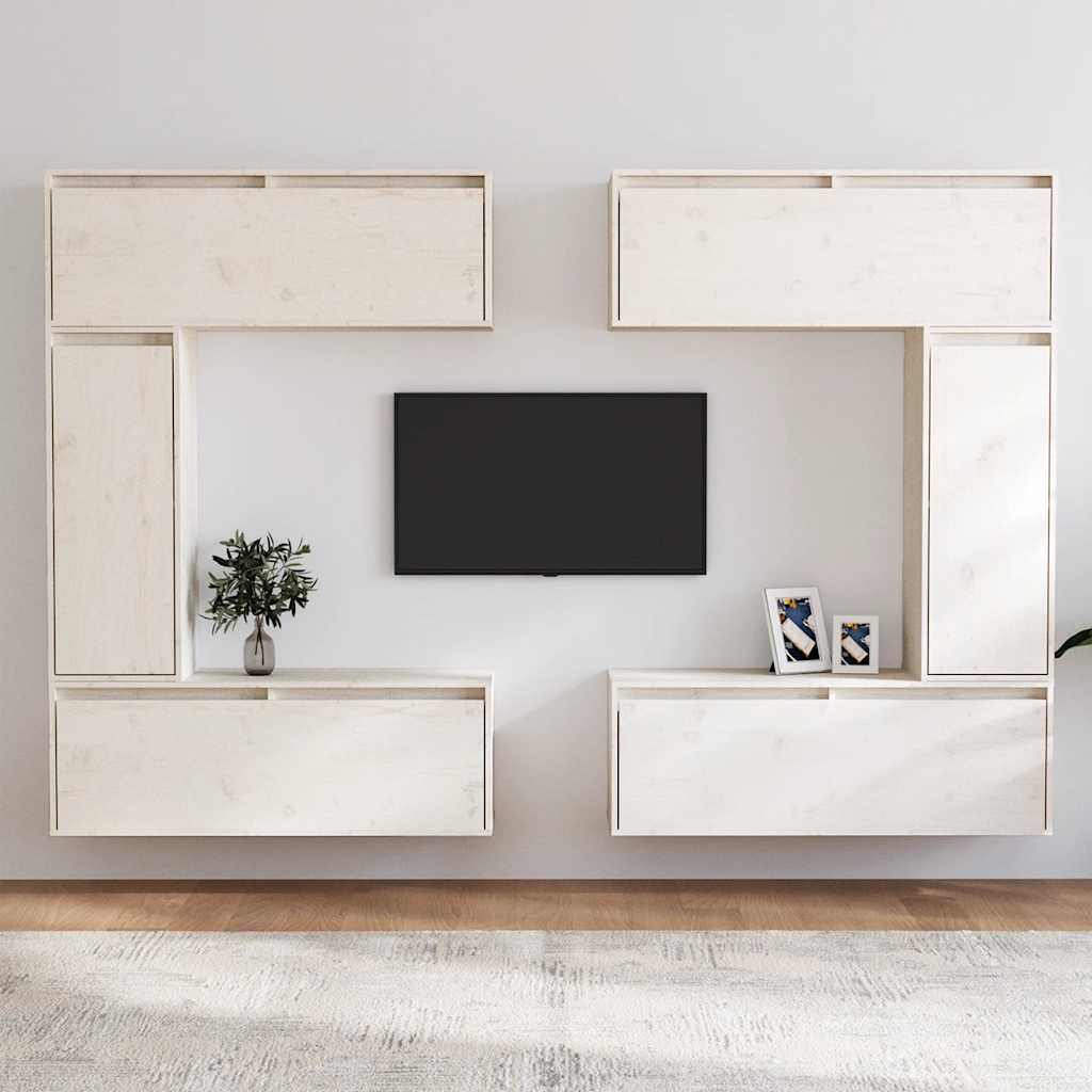 Tv-meubelen 6 st massief grenenhout wit is nu te koop bij PeponiXL, paradijselijk wonen!