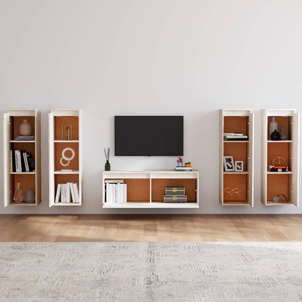 Tv-meubelen 5 st massief grenenhout wit is nu te koop bij PeponiXL, paradijselijk wonen!