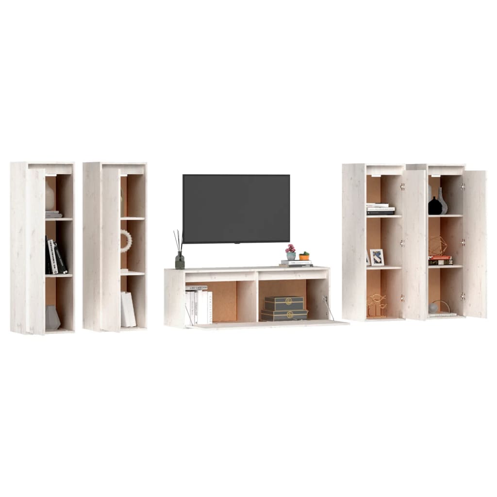 Tv-meubelen 5 st massief grenenhout wit is nu te koop bij PeponiXL, paradijselijk wonen!