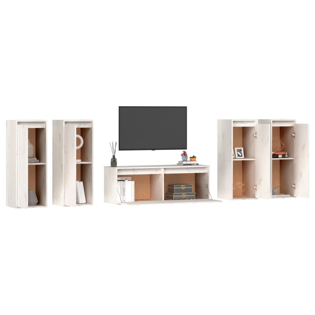Tv-meubelen 5 st massief grenenhout wit is nu te koop bij PeponiXL, paradijselijk wonen!