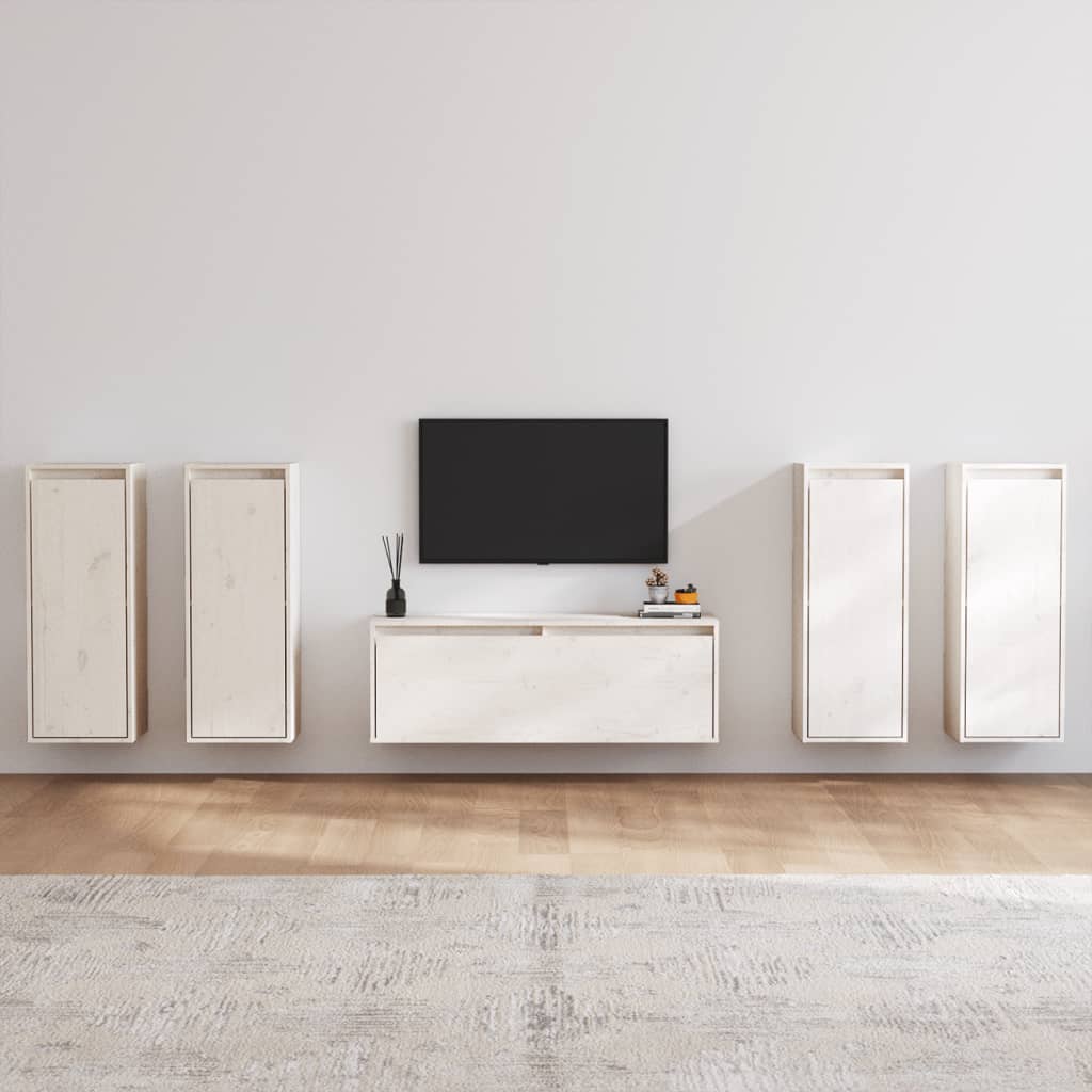 Tv-meubelen 5 st massief grenenhout wit is nu te koop bij PeponiXL, paradijselijk wonen!