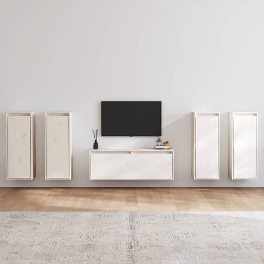 Tv-meubelen 5 st massief grenenhout wit is nu te koop bij PeponiXL, paradijselijk wonen!