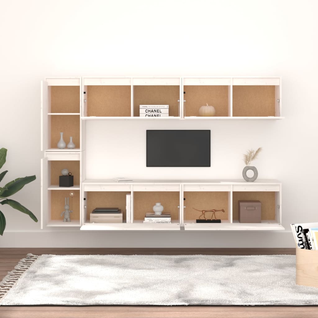 Tv-meubelen 6 st massief grenenhout wit is nu te koop bij PeponiXL, paradijselijk wonen!