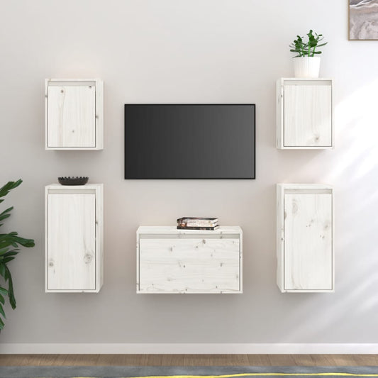 Tv-meubelen 5 st massief grenenhout wit is nu te koop bij PeponiXL, paradijselijk wonen!