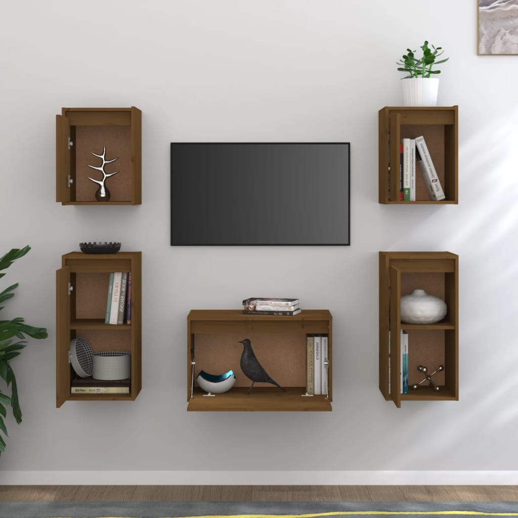 Tv-meubelen 5 st massief grenenhout honingbruin is nu te koop bij PeponiXL, paradijselijk wonen!