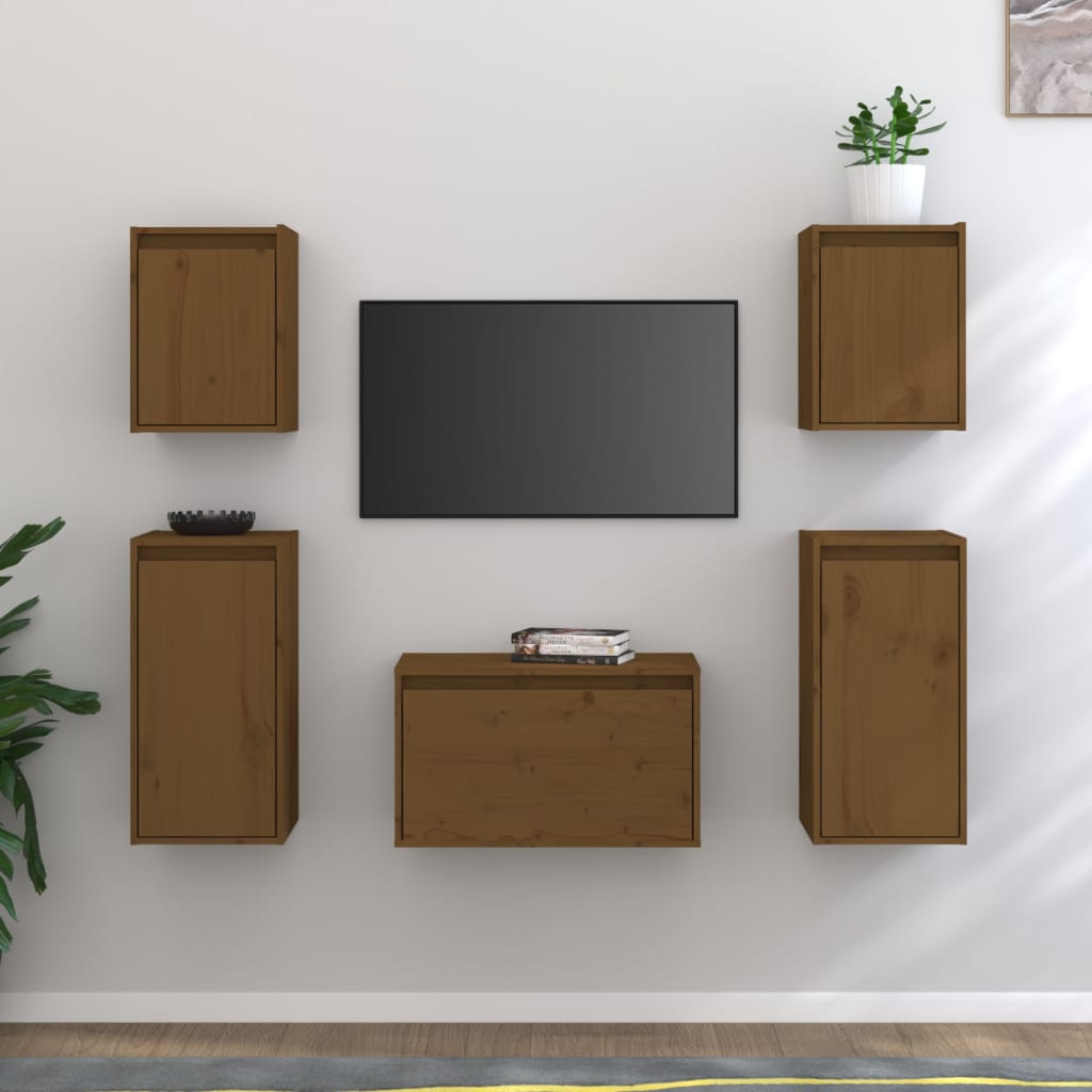 Tv-meubelen 5 st massief grenenhout honingbruin is nu te koop bij PeponiXL, paradijselijk wonen!