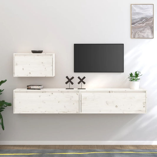 Tv-meubelen 3 st massief grenenhout wit is nu te koop bij PeponiXL, paradijselijk wonen!