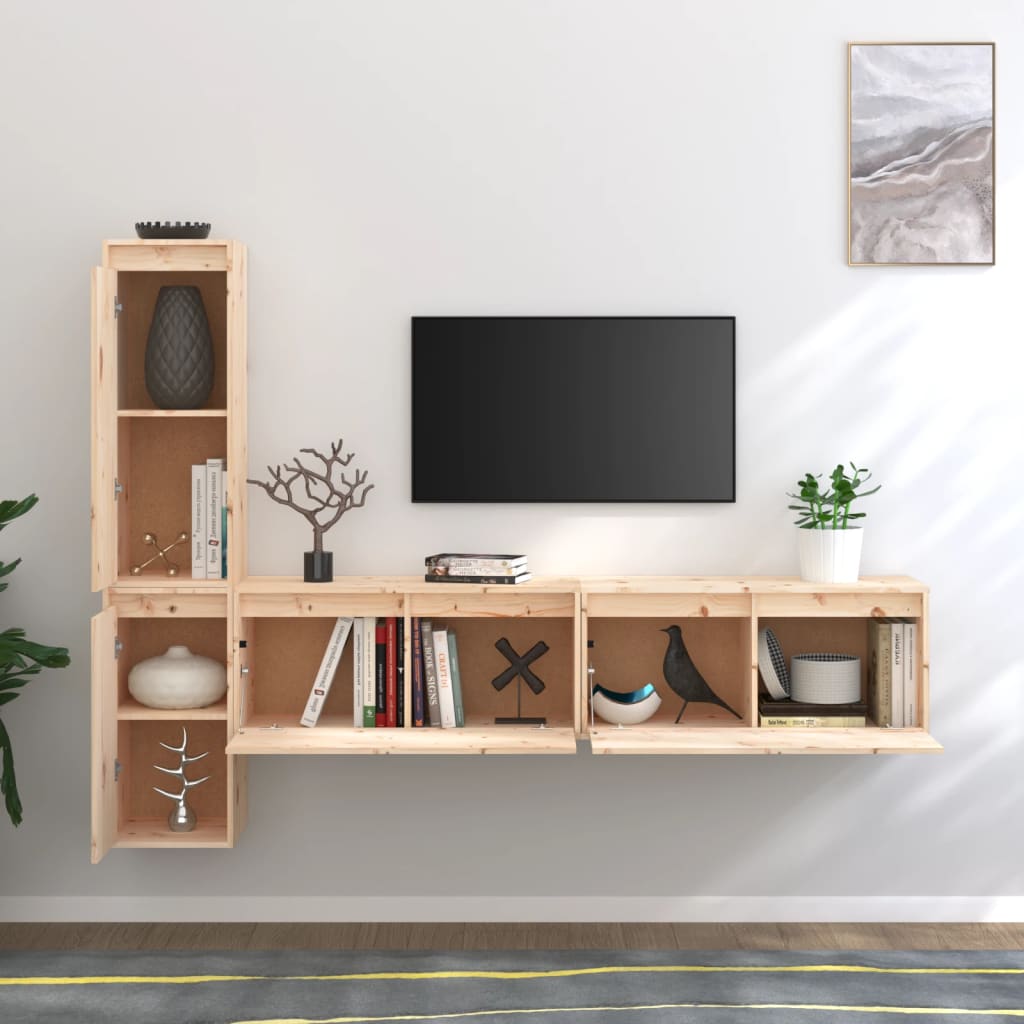Tv-meubelen 4 st massief grenenhout is nu te koop bij PeponiXL, paradijselijk wonen!