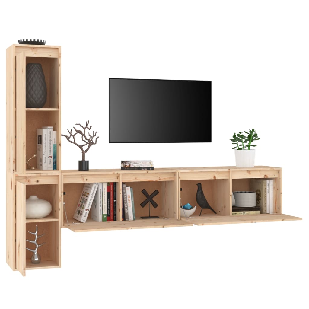 Tv-meubelen 4 st massief grenenhout is nu te koop bij PeponiXL, paradijselijk wonen!