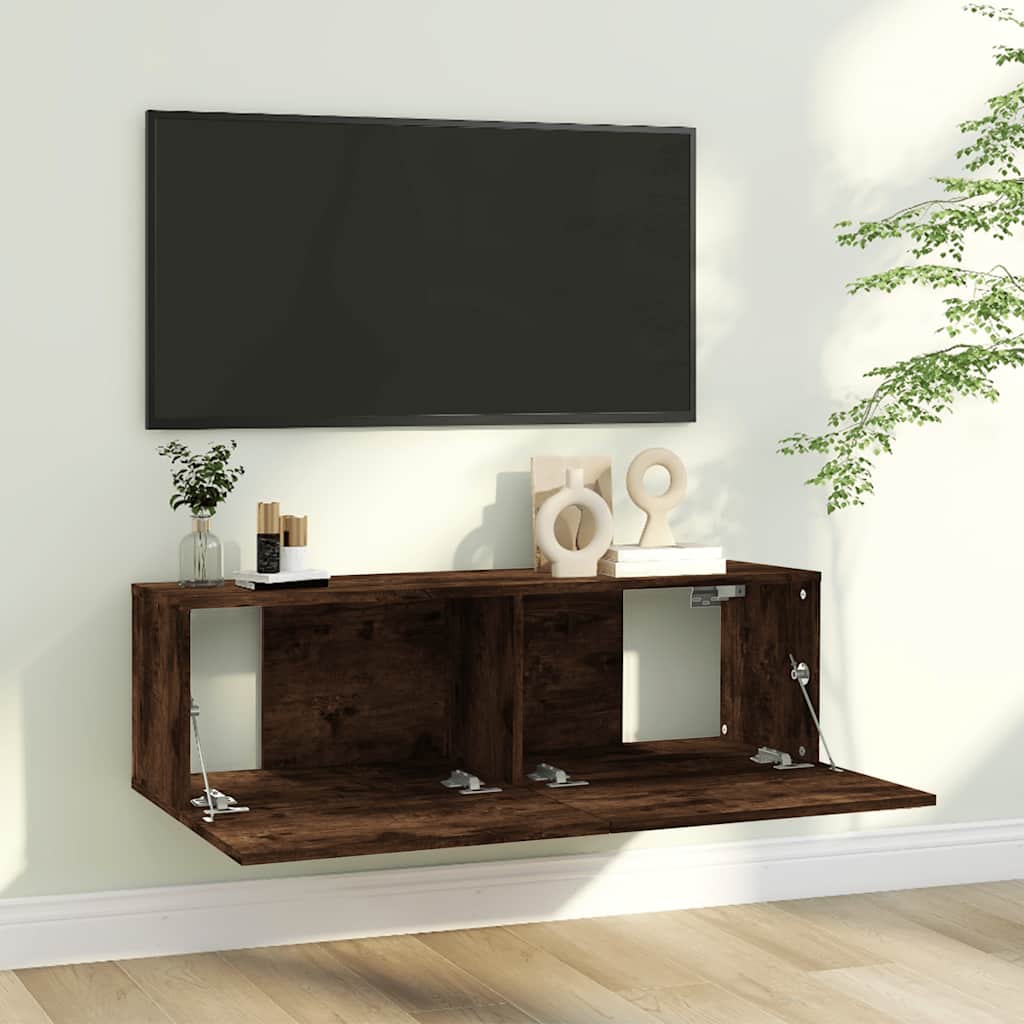Tv-wandmeubel 100x30x30 cm bewerkt hout gerookt eikenkleurig is nu te koop bij PeponiXL, paradijselijk wonen!