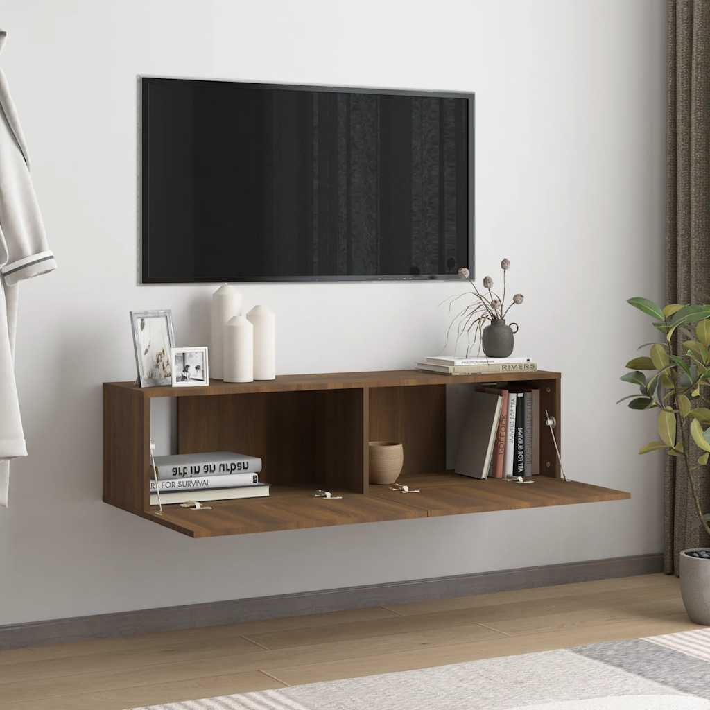 Tv-wandmeubel 120x30x30 cm bewerkt hout bruin eikenkleur is nu te koop bij PeponiXL, paradijselijk wonen!