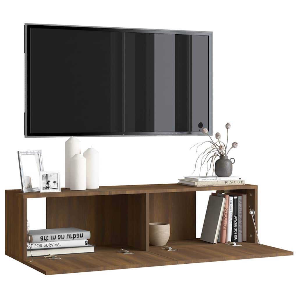 Tv-wandmeubel 120x30x30 cm bewerkt hout bruin eikenkleur is nu te koop bij PeponiXL, paradijselijk wonen!