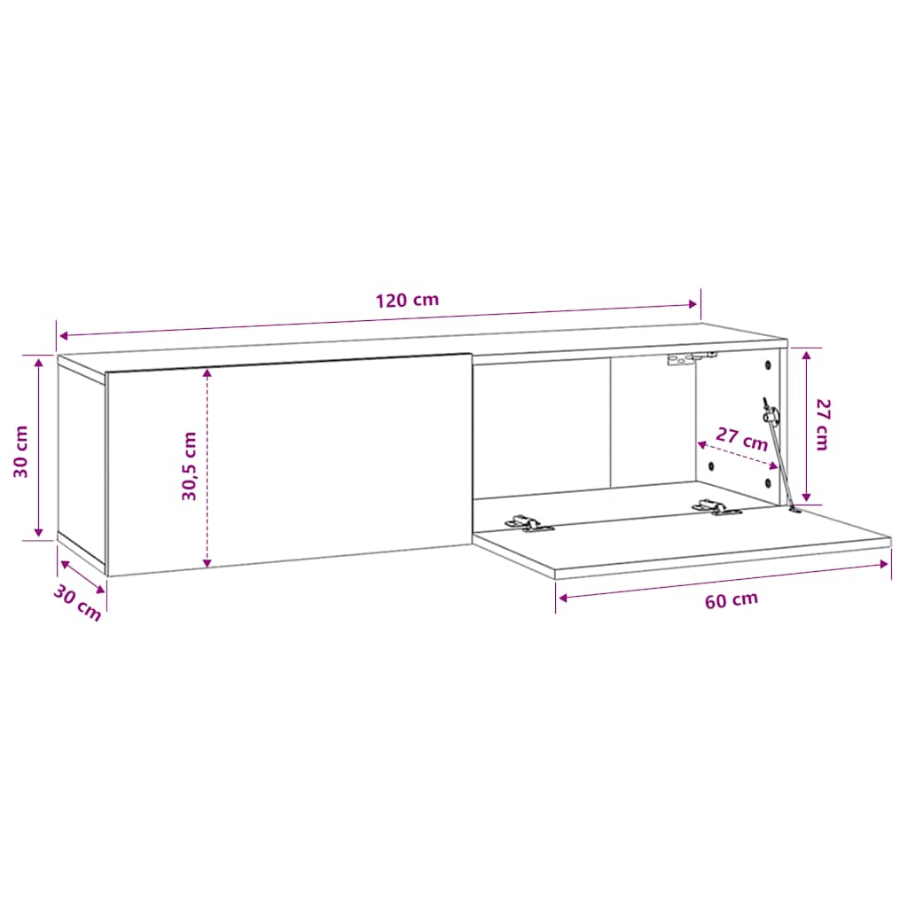 Tv-wandmeubel 120x30x30 cm bewerkt hout bruin eikenkleur is nu te koop bij PeponiXL, paradijselijk wonen!