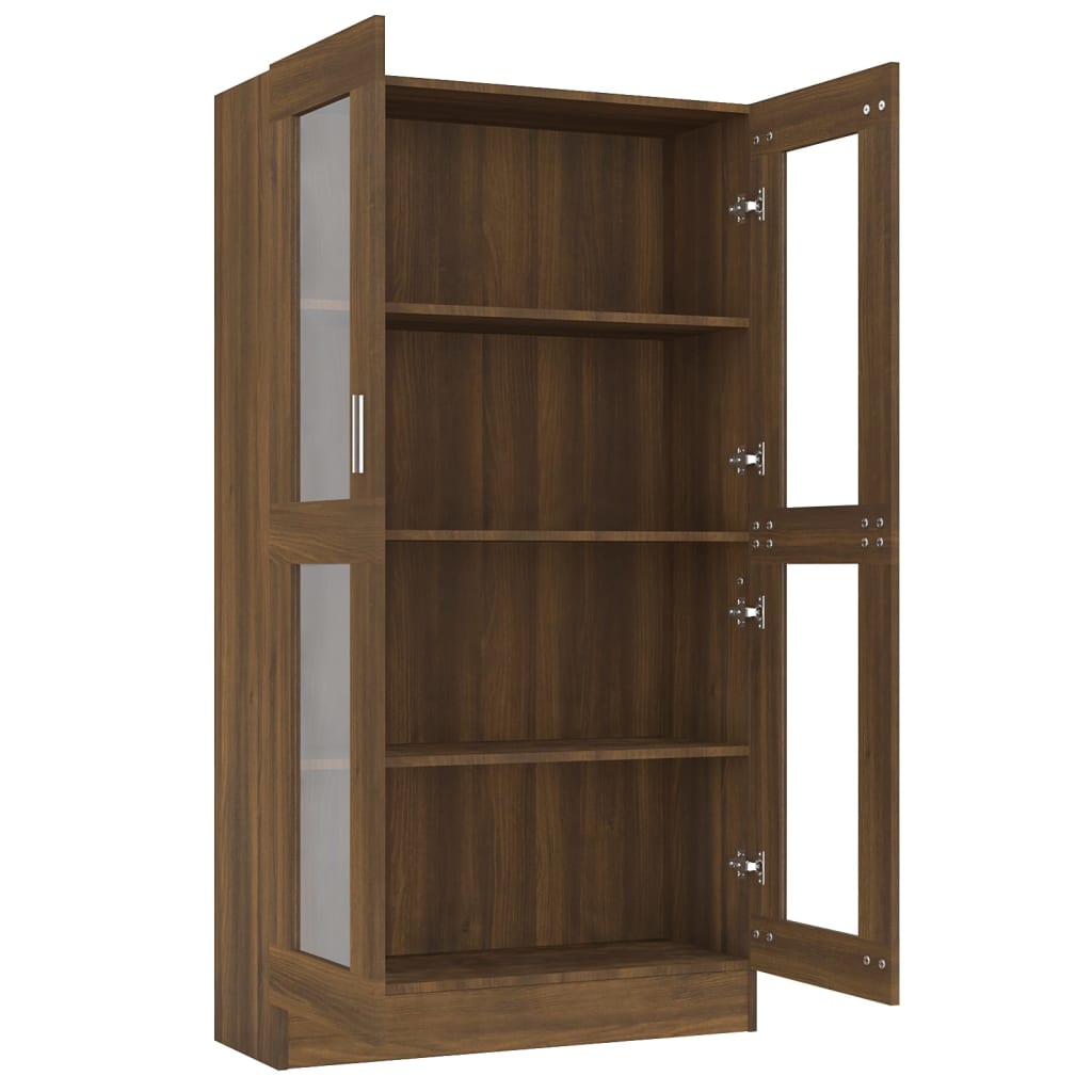 Vitrinekast 82,5x30,5x150 cm bewerkt hout bruin eikenkleur is nu te koop bij PeponiXL, paradijselijk wonen!