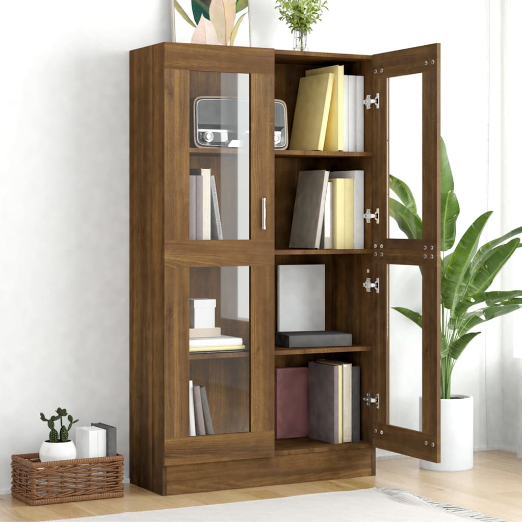 Vitrinekast 82,5x30,5x150 cm bewerkt hout bruin eikenkleur is nu te koop bij PeponiXL, paradijselijk wonen!