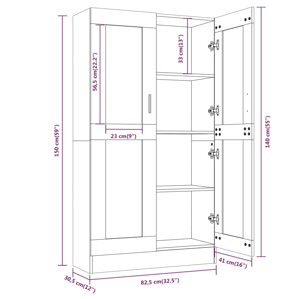 Vitrinekast 82,5x30,5x150 cm bewerkt hout bruin eikenkleur is nu te koop bij PeponiXL, paradijselijk wonen!