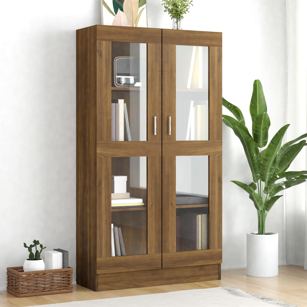 Vitrinekast 82,5x30,5x150 cm bewerkt hout bruin eikenkleur is nu te koop bij PeponiXL, paradijselijk wonen!