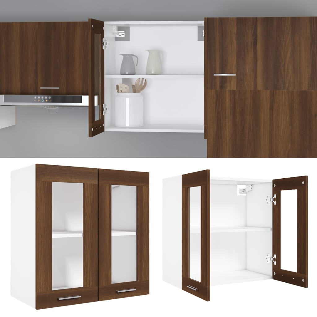 Vitrinekast hangend Lyon 60x31x60 cm bewerkt hout bruin eikenkleur is nu te koop bij PeponiXL, paradijselijk wonen!
