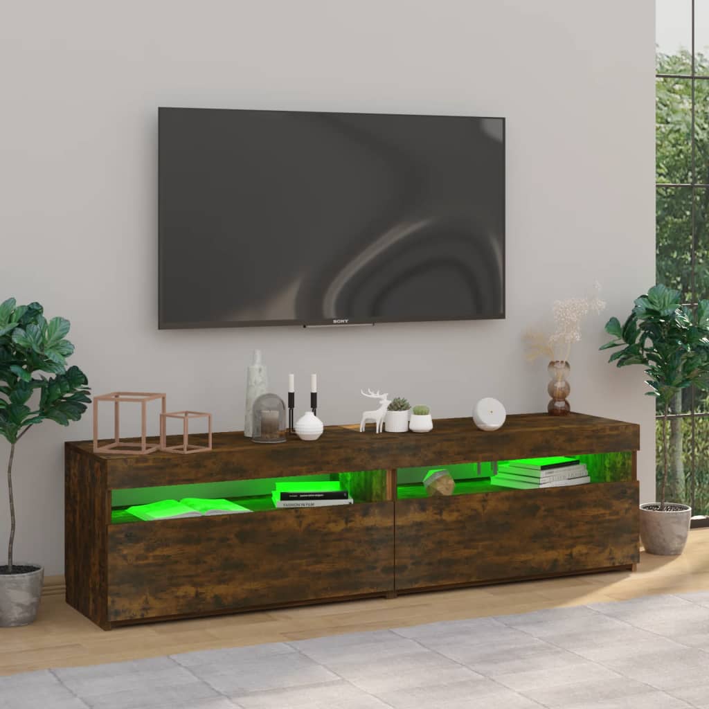 Tv-meubelen met LED-verlichting 2 st 75x35x40 cm gerookt eiken is nu te koop bij PeponiXL, paradijselijk wonen!