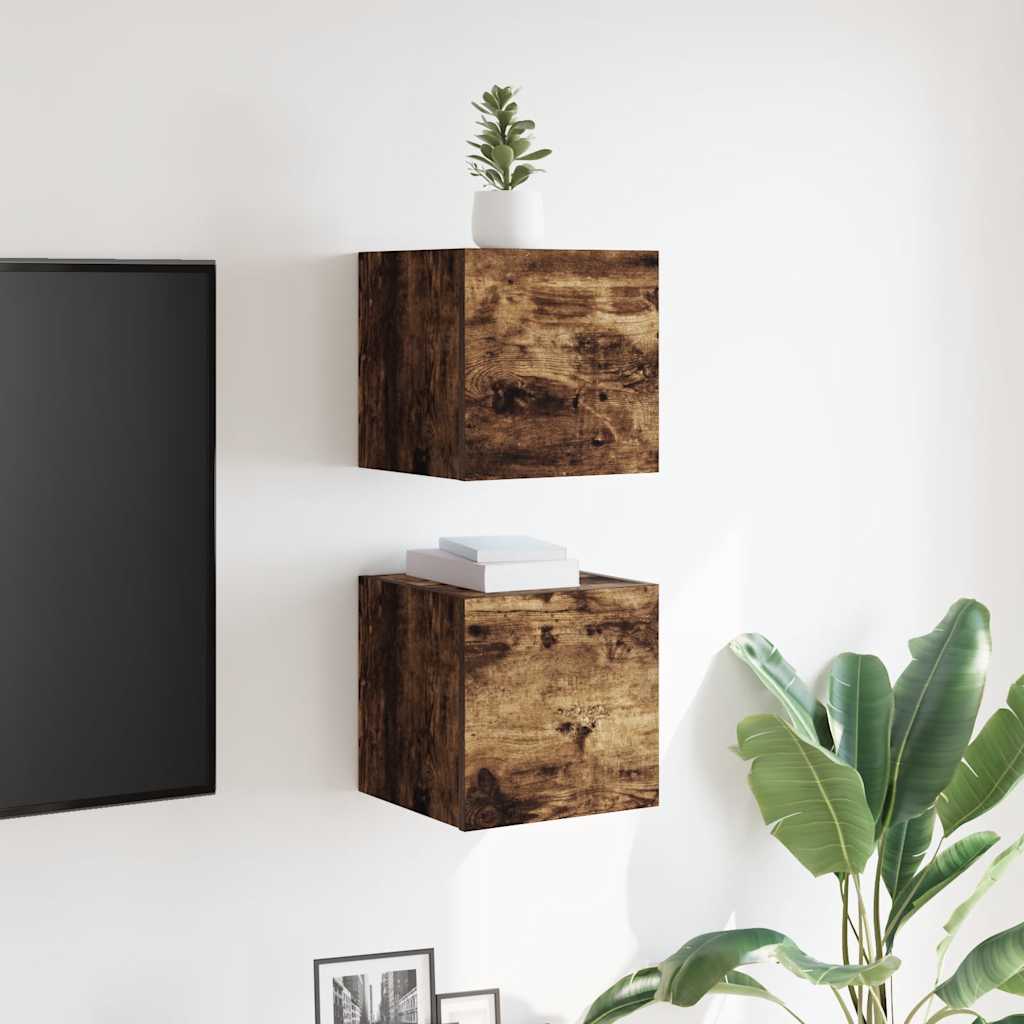Tv-wandmeubelen 2 st 30,5x30x30 cm gerookt eikenkleurig is nu te koop bij PeponiXL, paradijselijk wonen!
