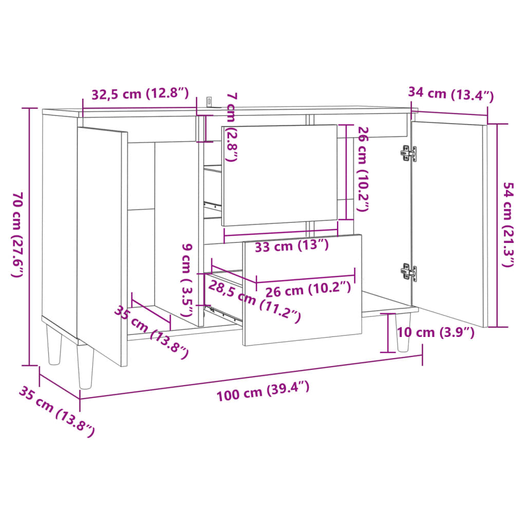 Dressoir 101x35x70 cm bewerkt hout gerookt eikenkleurig is nu te koop bij PeponiXL, paradijselijk wonen!