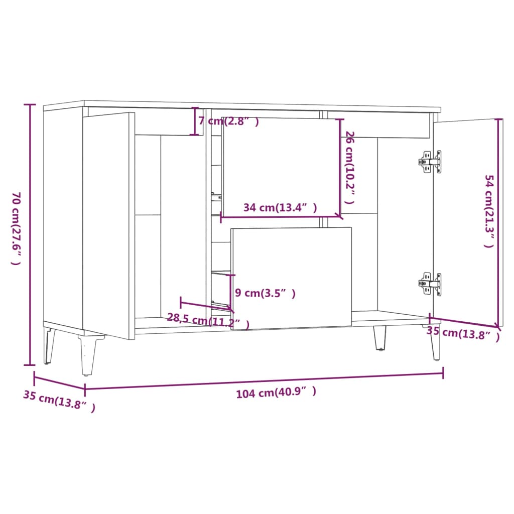 Dressoir 102x35x70 cm bewerkt hout grijs sonoma eikenkleurig is nu te koop bij PeponiXL, paradijselijk wonen!