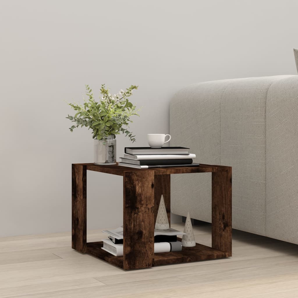 Salontafel 40x40x30 cm bewerkt hout gerookt eikenkleurig is nu te koop bij PeponiXL, paradijselijk wonen!