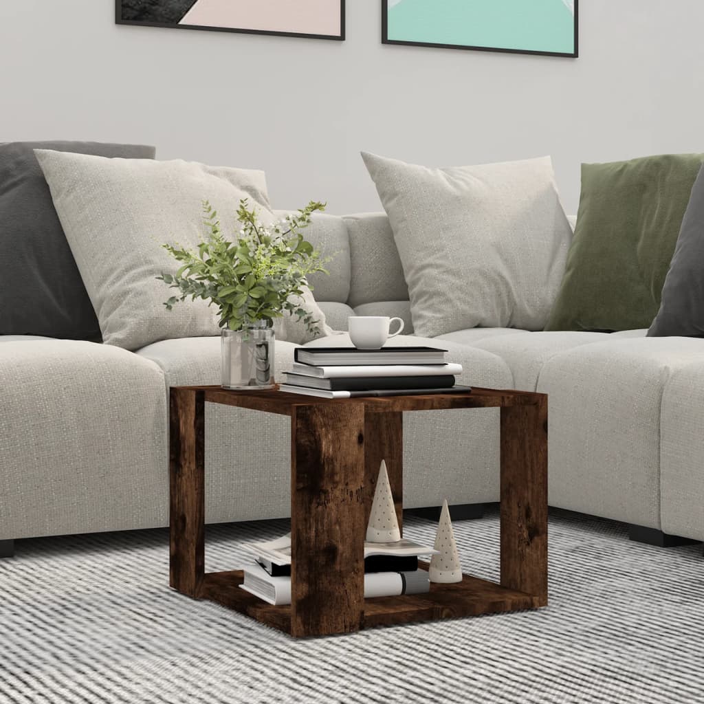 Salontafel 40x40x30 cm bewerkt hout gerookt eikenkleurig is nu te koop bij PeponiXL, paradijselijk wonen!
