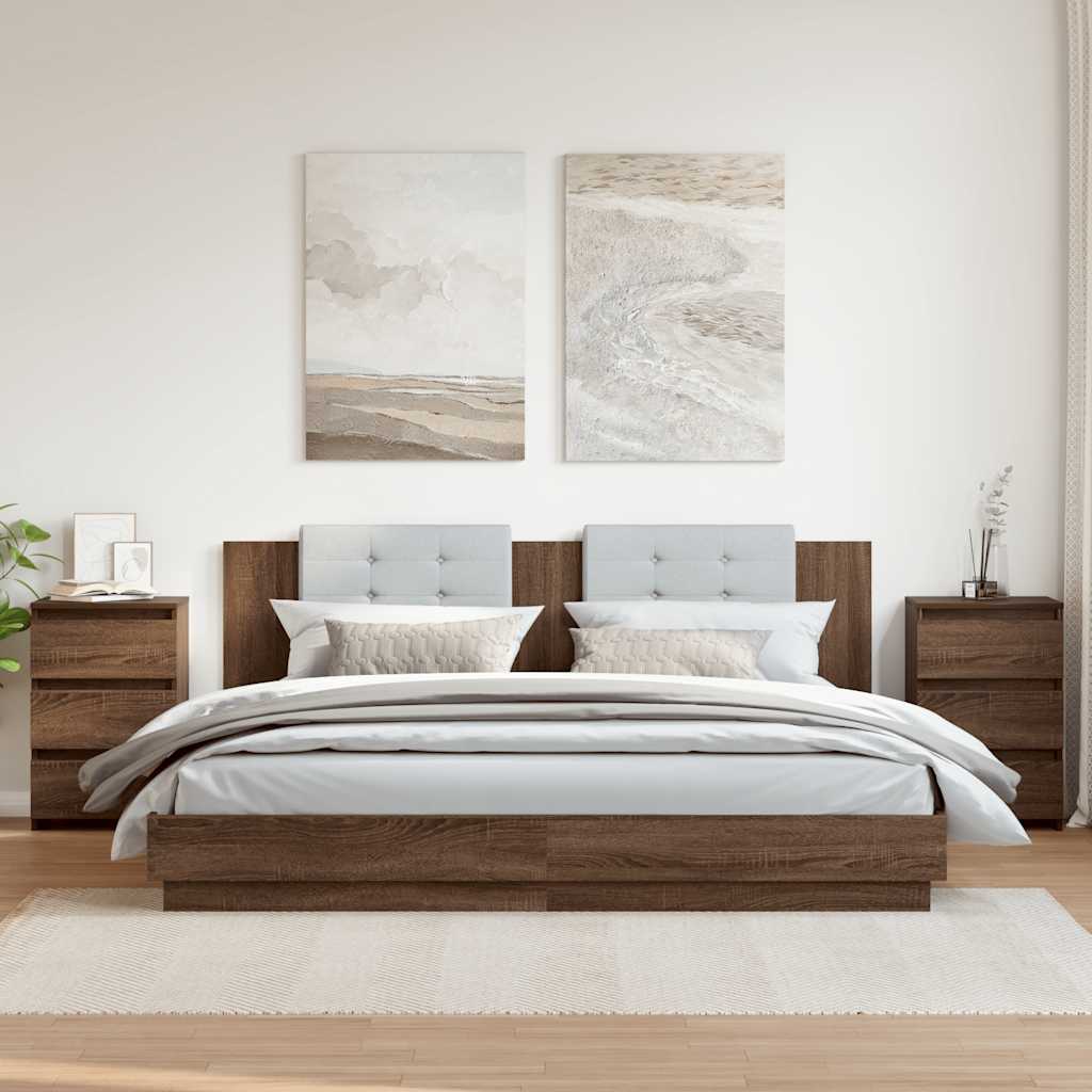 Nachtkastjes 2 st 40x35x62,5 cm bewerkt hout bruin eikenkleur is nu te koop bij PeponiXL, paradijselijk wonen!