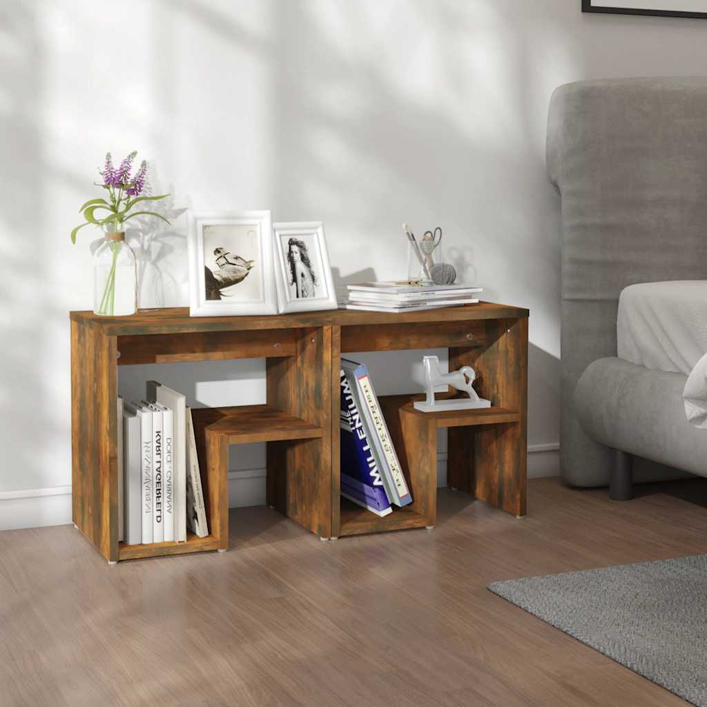 Nachtkastjes 2 st 40x30x40 cm bewerkt hout gerookt eikenkleurig is nu te koop bij PeponiXL, paradijselijk wonen!