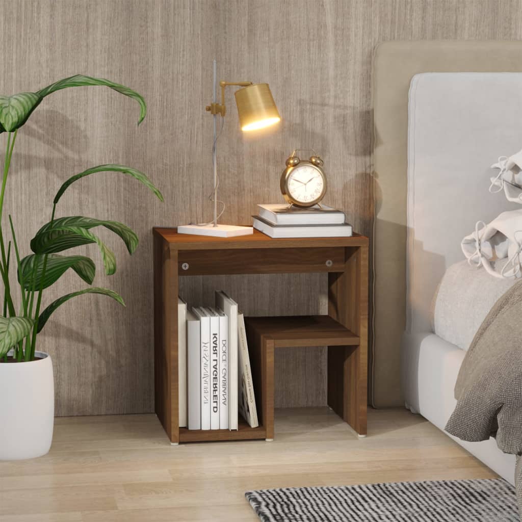 Nachtkastje 40x30x40 cm bewerkt hout bruin eikenkleur is nu te koop bij PeponiXL, paradijselijk wonen!