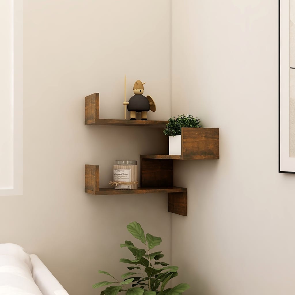 Hoekwandschap 40x40x50 cm bewerkt hout gerookt eikenkleurig is nu te koop bij PeponiXL, paradijselijk wonen!