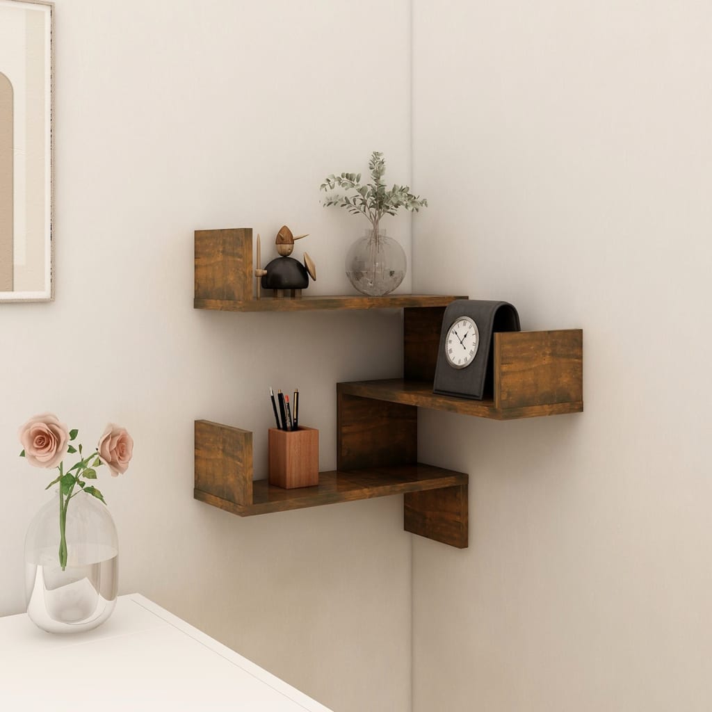 Hoekwandschap 40x40x50 cm bewerkt hout gerookt eikenkleurig is nu te koop bij PeponiXL, paradijselijk wonen!