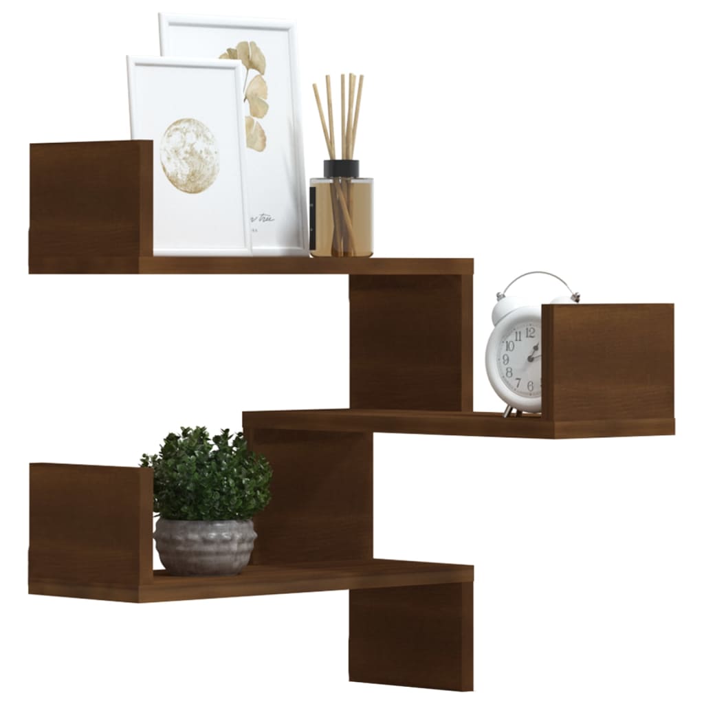 Hoekwandschappen 2 st 40x40x50 cm bewerkt hout bruin eikenkleur is nu te koop bij PeponiXL, paradijselijk wonen!