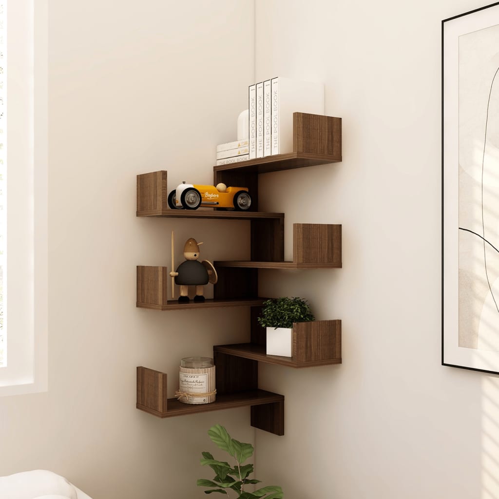 Hoekwandschappen 2 st 40x40x50 cm bewerkt hout bruin eikenkleur is nu te koop bij PeponiXL, paradijselijk wonen!