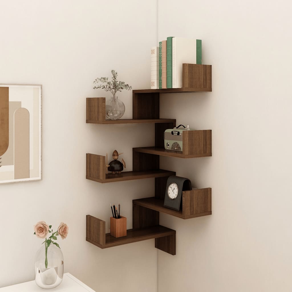 Hoekwandschappen 2 st 40x40x50 cm bewerkt hout bruin eikenkleur is nu te koop bij PeponiXL, paradijselijk wonen!