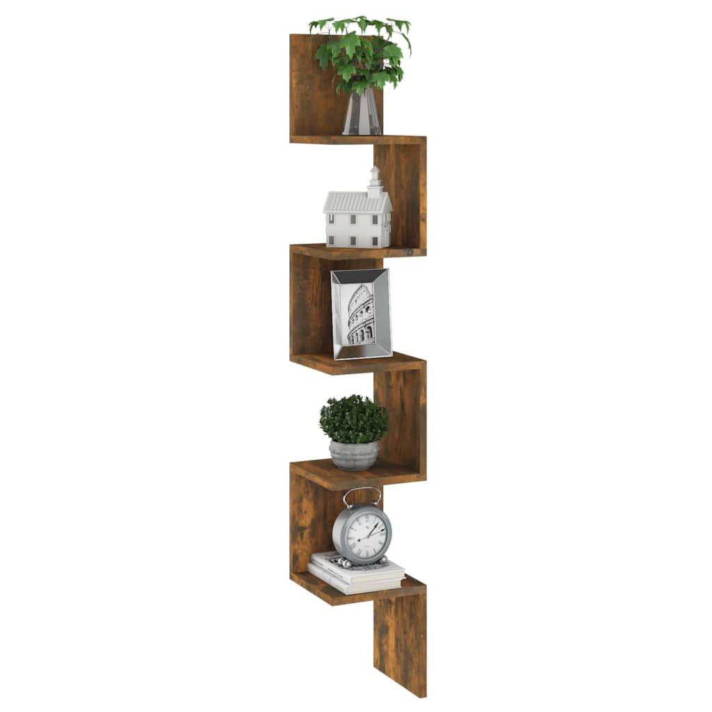 Hoekwandschap 20x20x127,5 cm bewerkt hout gerookt eikenkleurig is nu te koop bij PeponiXL, paradijselijk wonen!