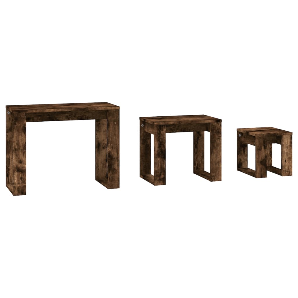 3-delige Tafeltjesset bewerkt hout gerookt eikenkleurig is nu te koop bij PeponiXL, paradijselijk wonen!