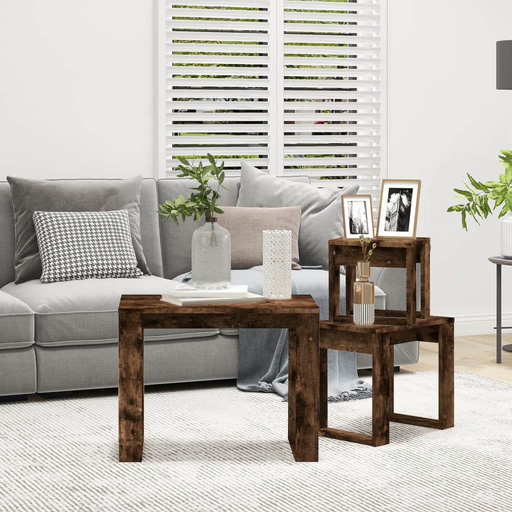 3-delige Tafeltjesset bewerkt hout gerookt eikenkleurig is nu te koop bij PeponiXL, paradijselijk wonen!