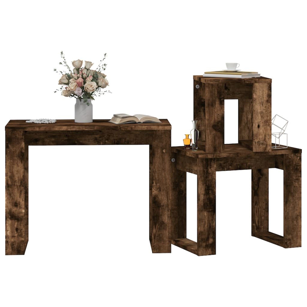3-delige Tafeltjesset bewerkt hout gerookt eikenkleurig is nu te koop bij PeponiXL, paradijselijk wonen!