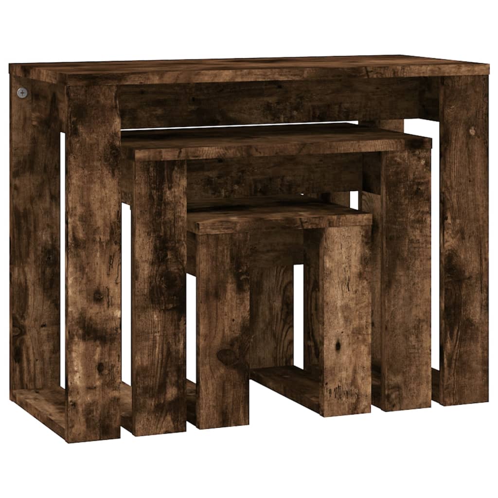 3-delige Tafeltjesset bewerkt hout gerookt eikenkleurig is nu te koop bij PeponiXL, paradijselijk wonen!