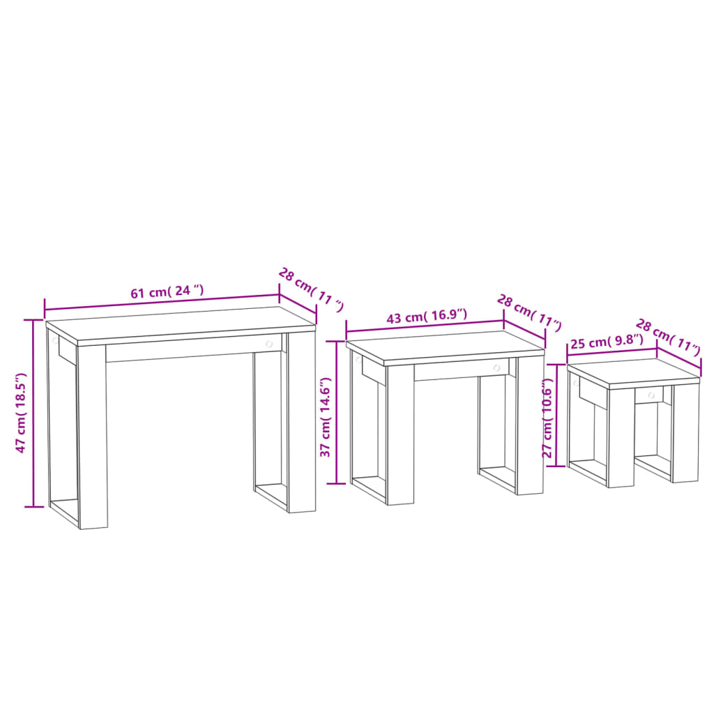 3-delige Tafeltjesset bewerkt hout gerookt eikenkleurig is nu te koop bij PeponiXL, paradijselijk wonen!