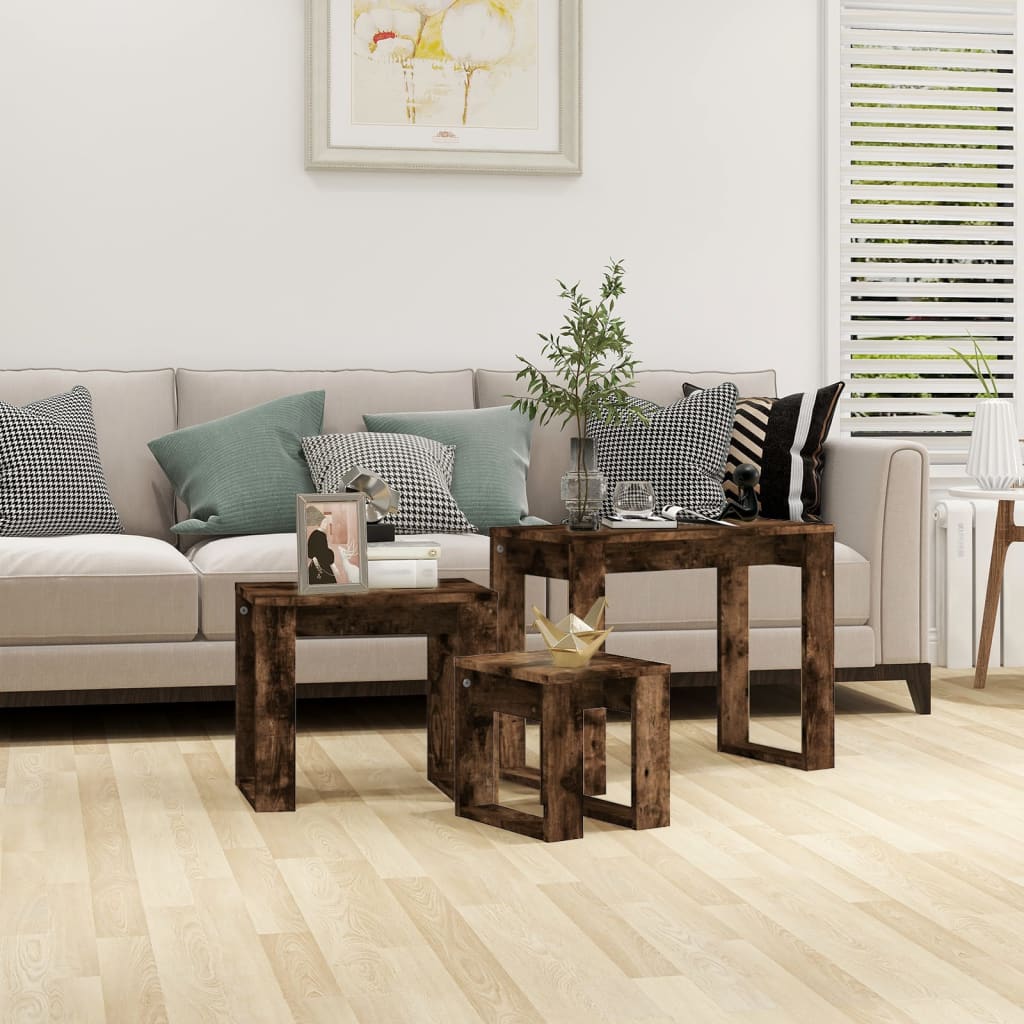 3-delige Tafeltjesset bewerkt hout gerookt eikenkleurig is nu te koop bij PeponiXL, paradijselijk wonen!