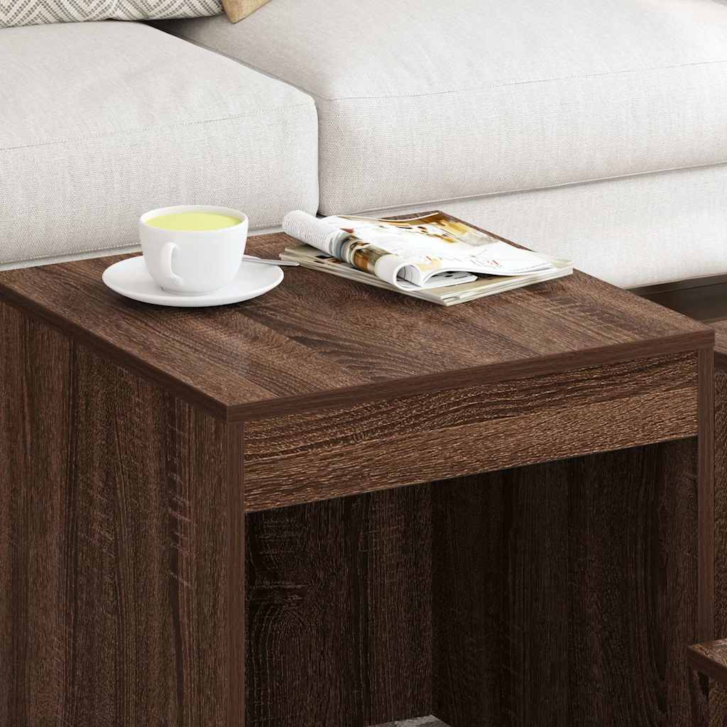 3-delige Tafeltjesset bewerkt hout bruin eikenkleur is nu te koop bij PeponiXL, paradijselijk wonen!