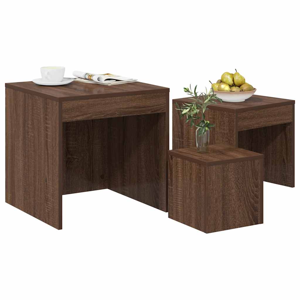 3-delige Tafeltjesset bewerkt hout bruin eikenkleur is nu te koop bij PeponiXL, paradijselijk wonen!