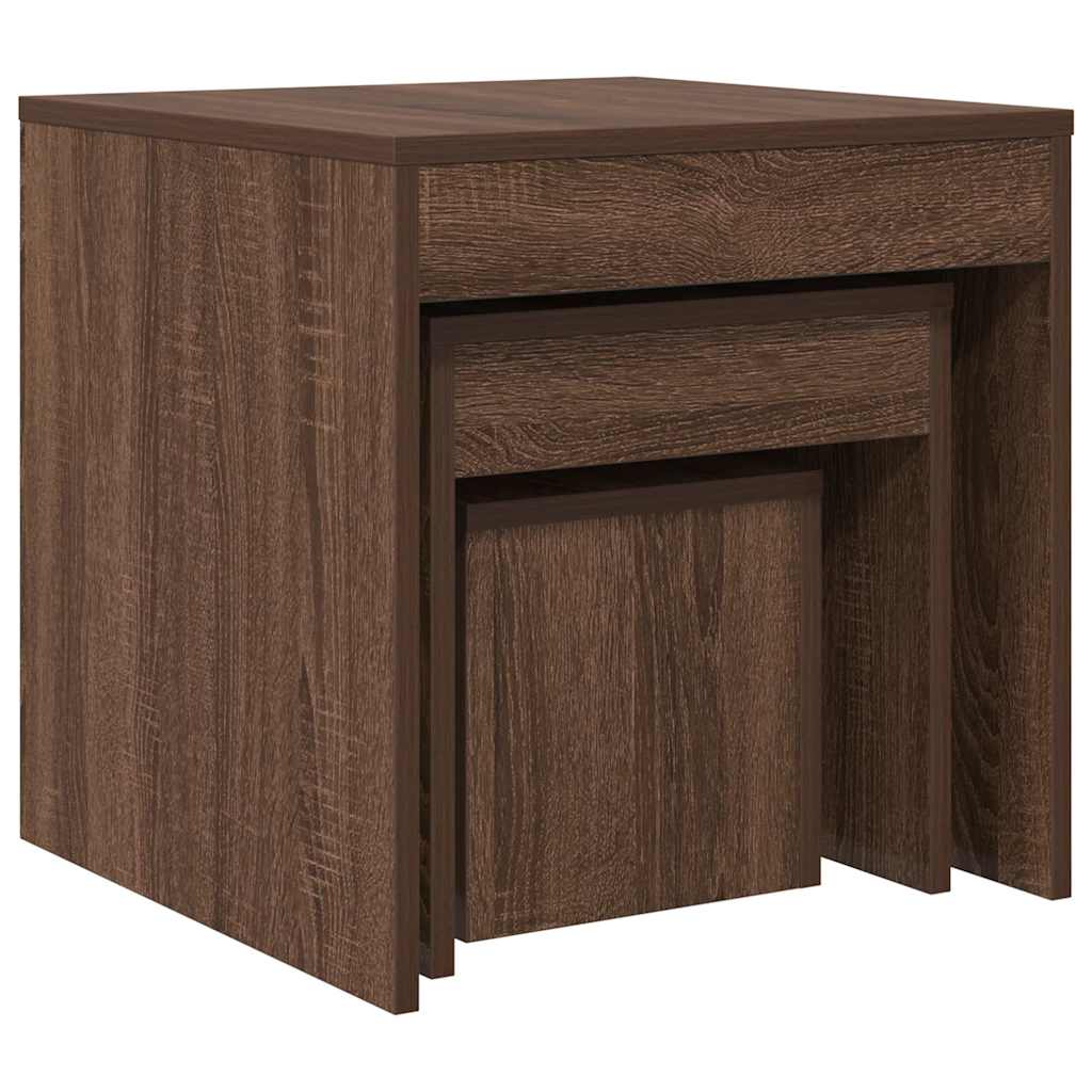3-delige Tafeltjesset bewerkt hout bruin eikenkleur is nu te koop bij PeponiXL, paradijselijk wonen!