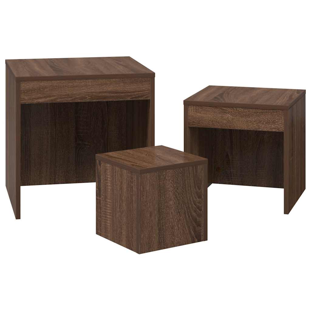 3-delige Tafeltjesset bewerkt hout bruin eikenkleur is nu te koop bij PeponiXL, paradijselijk wonen!