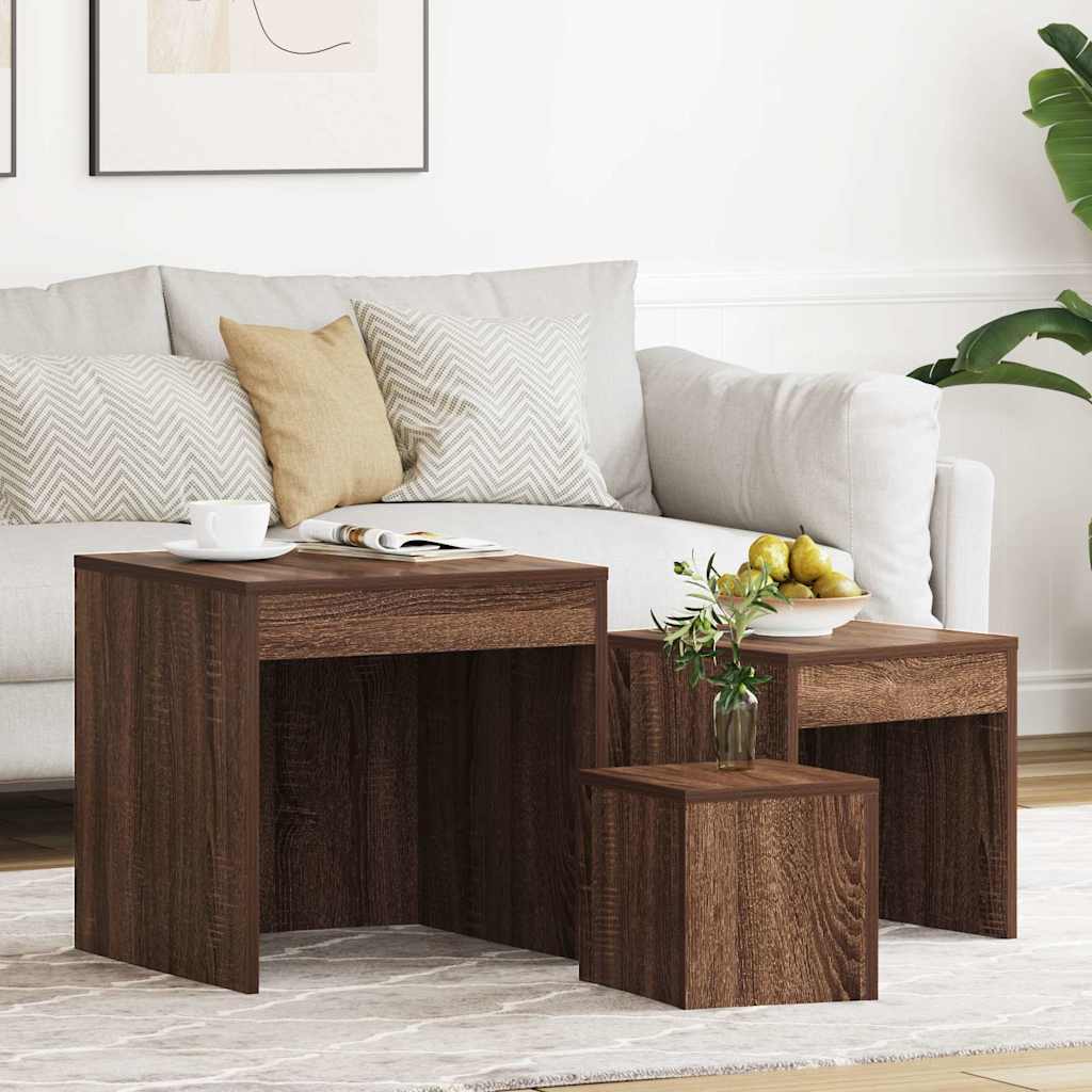 3-delige Tafeltjesset bewerkt hout bruin eikenkleur is nu te koop bij PeponiXL, paradijselijk wonen!
